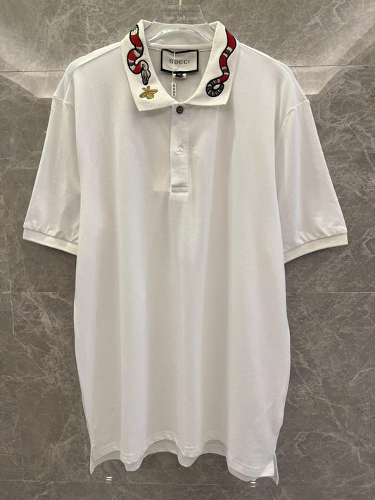 Gucci white polo shirt with snake embroidered collar