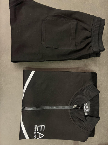 EA7 Emporio Armani black hooded track suit with logo details