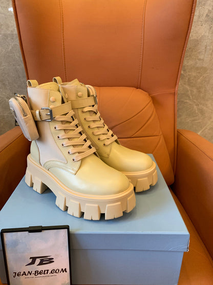 Prada ‘Monolith' platform leather combat boots with detachable pouch