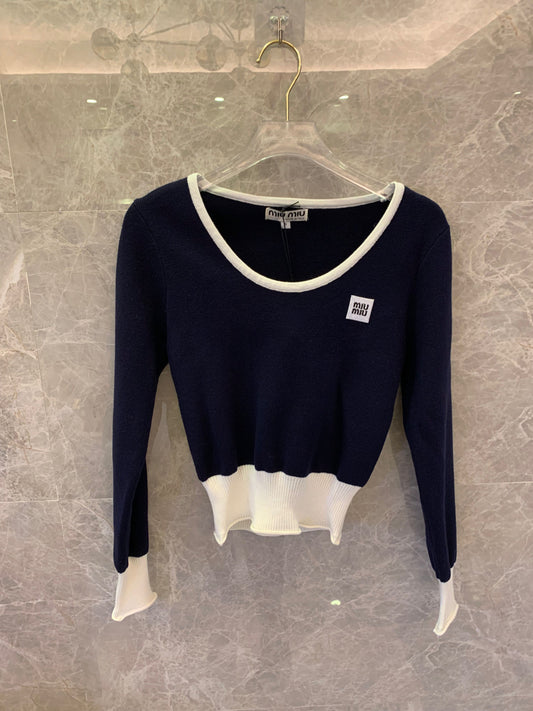 Miu Miu navy and white trim wool sweater