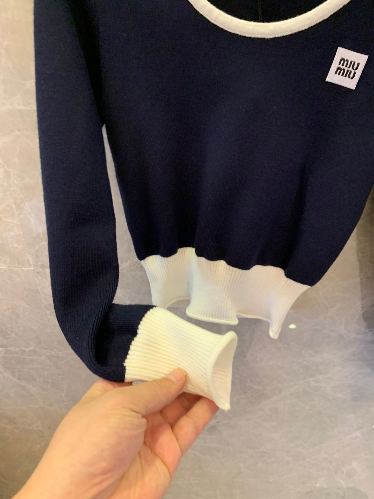 Miu Miu navy and white trim wool sweater