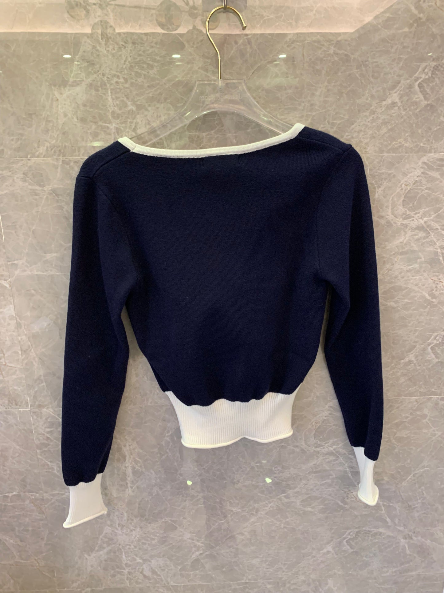 Miu Miu navy and white trim wool sweater