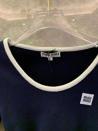 Miu Miu navy and white trim wool sweater