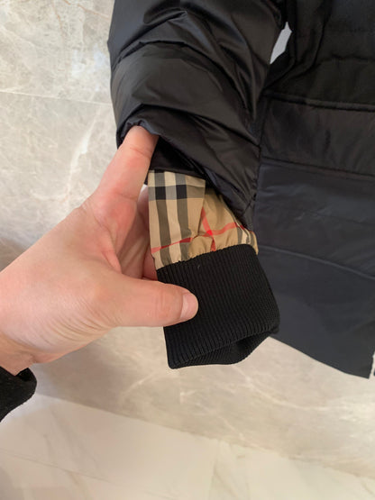 Burberry Kids black puffer jacket with iconic check hood