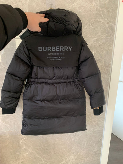 Burberry Kids black puffer jacket with iconic check hood