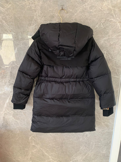 Burberry Kids black puffer jacket with iconic check hood