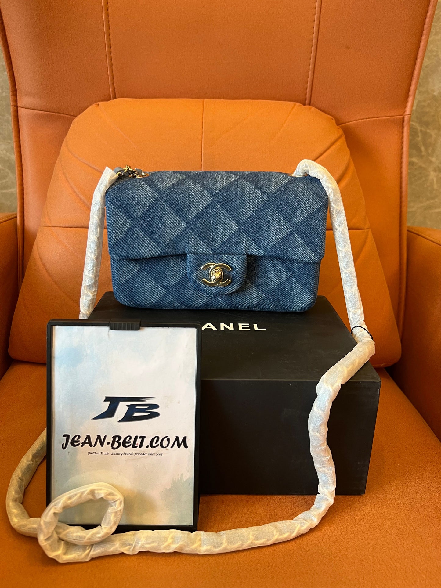 Chanel cf classic flap mini bag jean blue