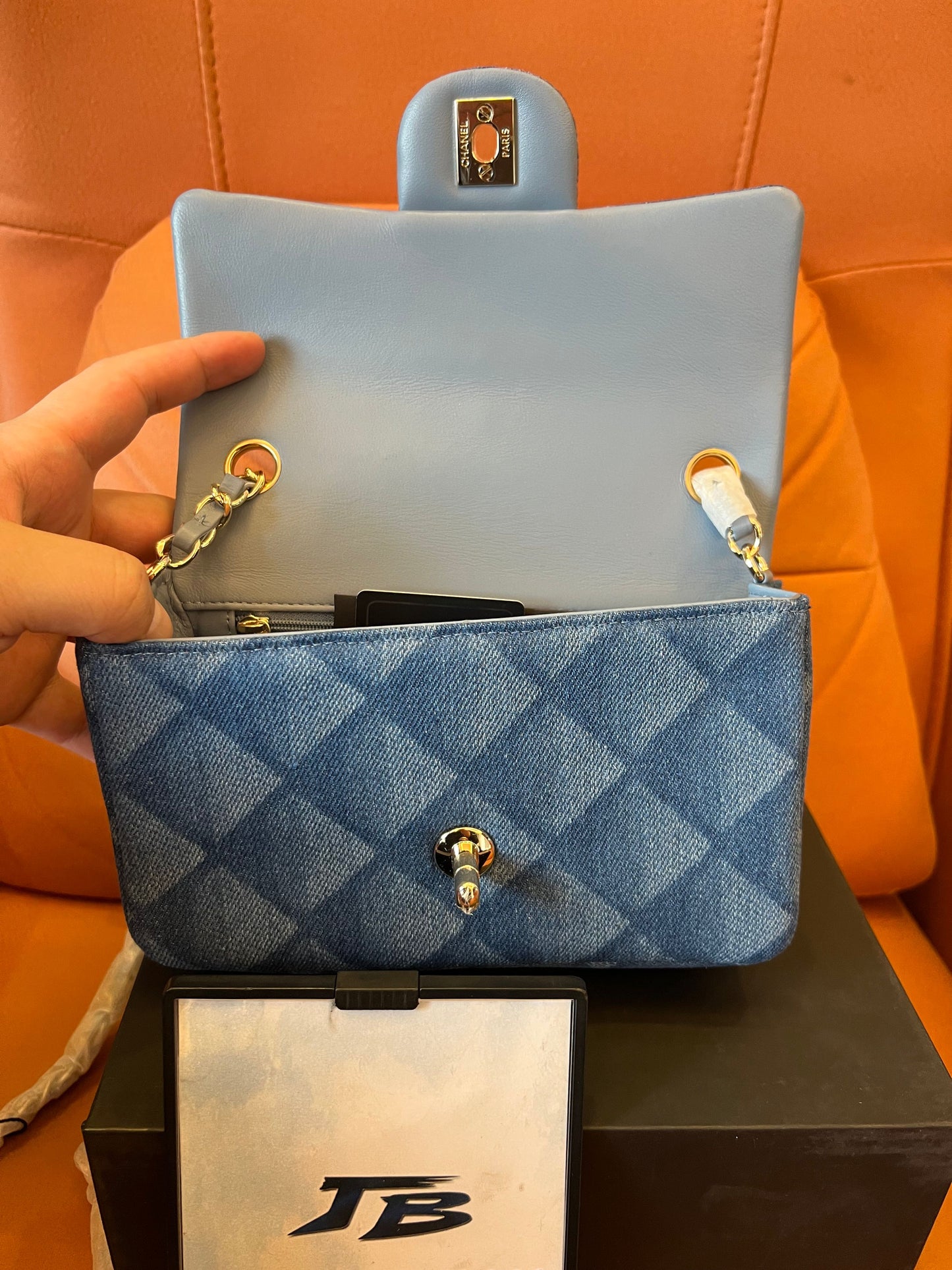 Chanel cf classic flap mini bag jean blue