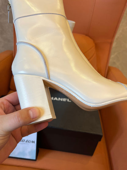 Chanel ankle boots white