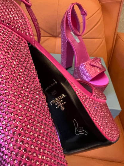 Prada pink crystal platform sandals