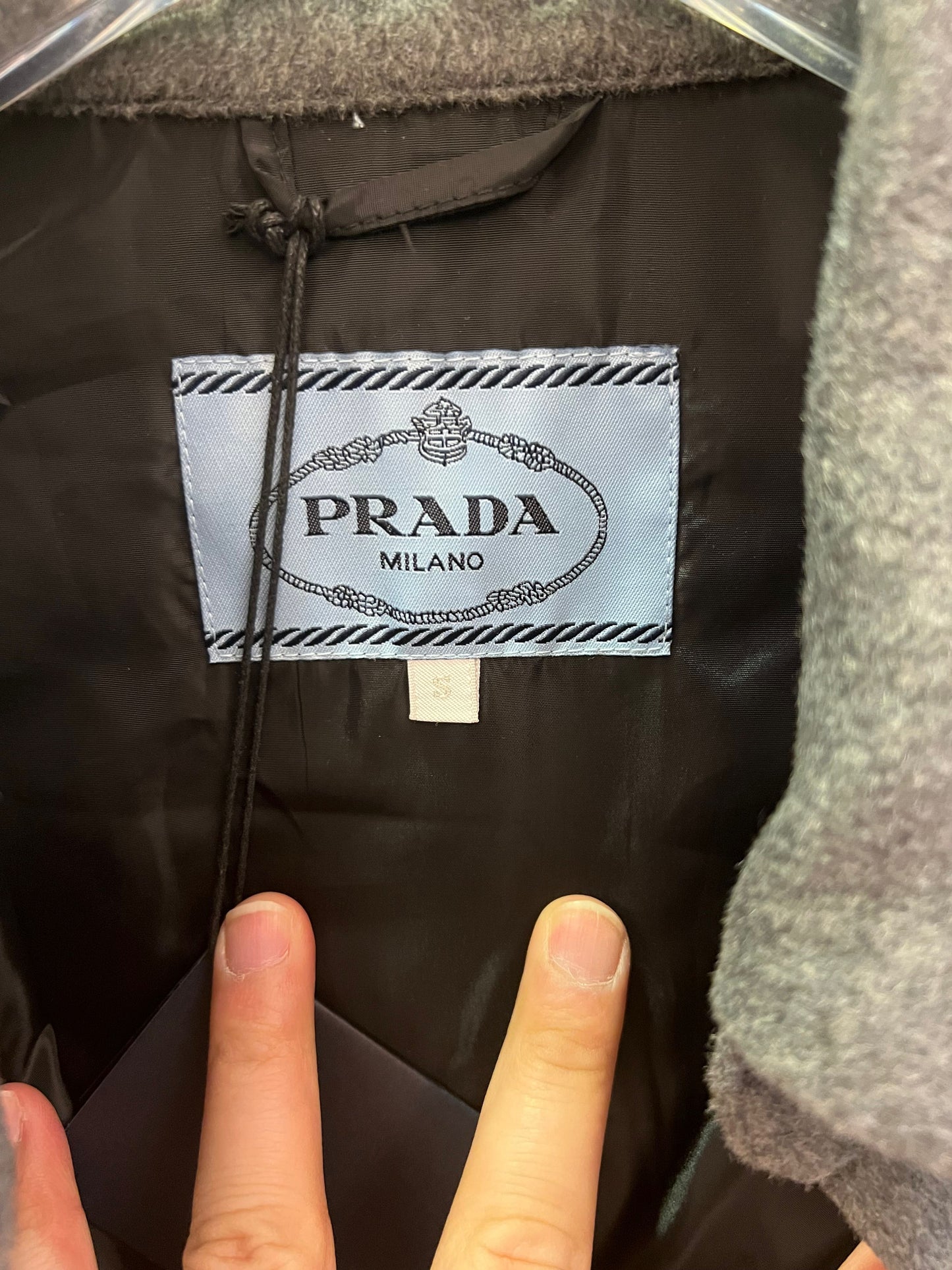 Prada grey wool overshirt with logo detail