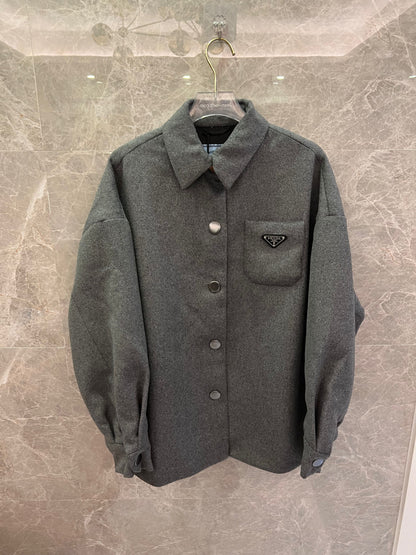 Prada grey wool overshirt with logo detail