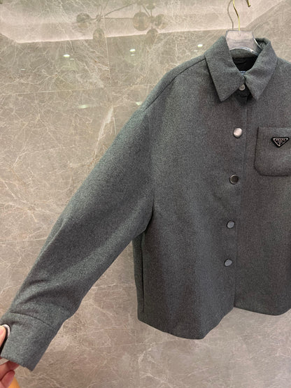 Prada grey wool overshirt with logo detail