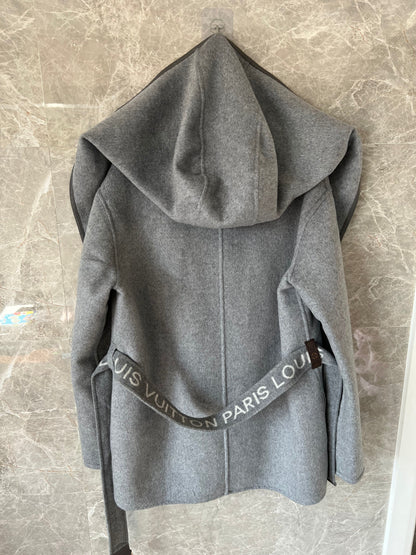 Louis Vuitton monogram grey wool hooded coat