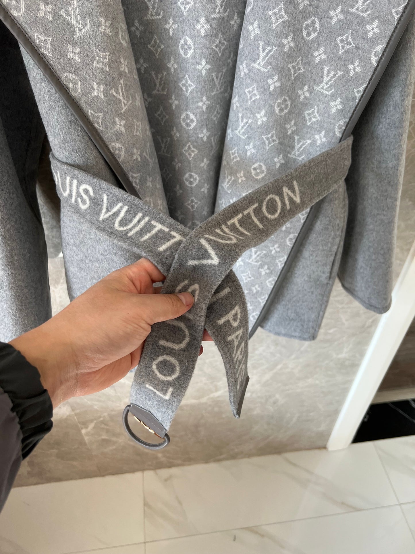 Louis Vuitton monogram grey wool hooded coat