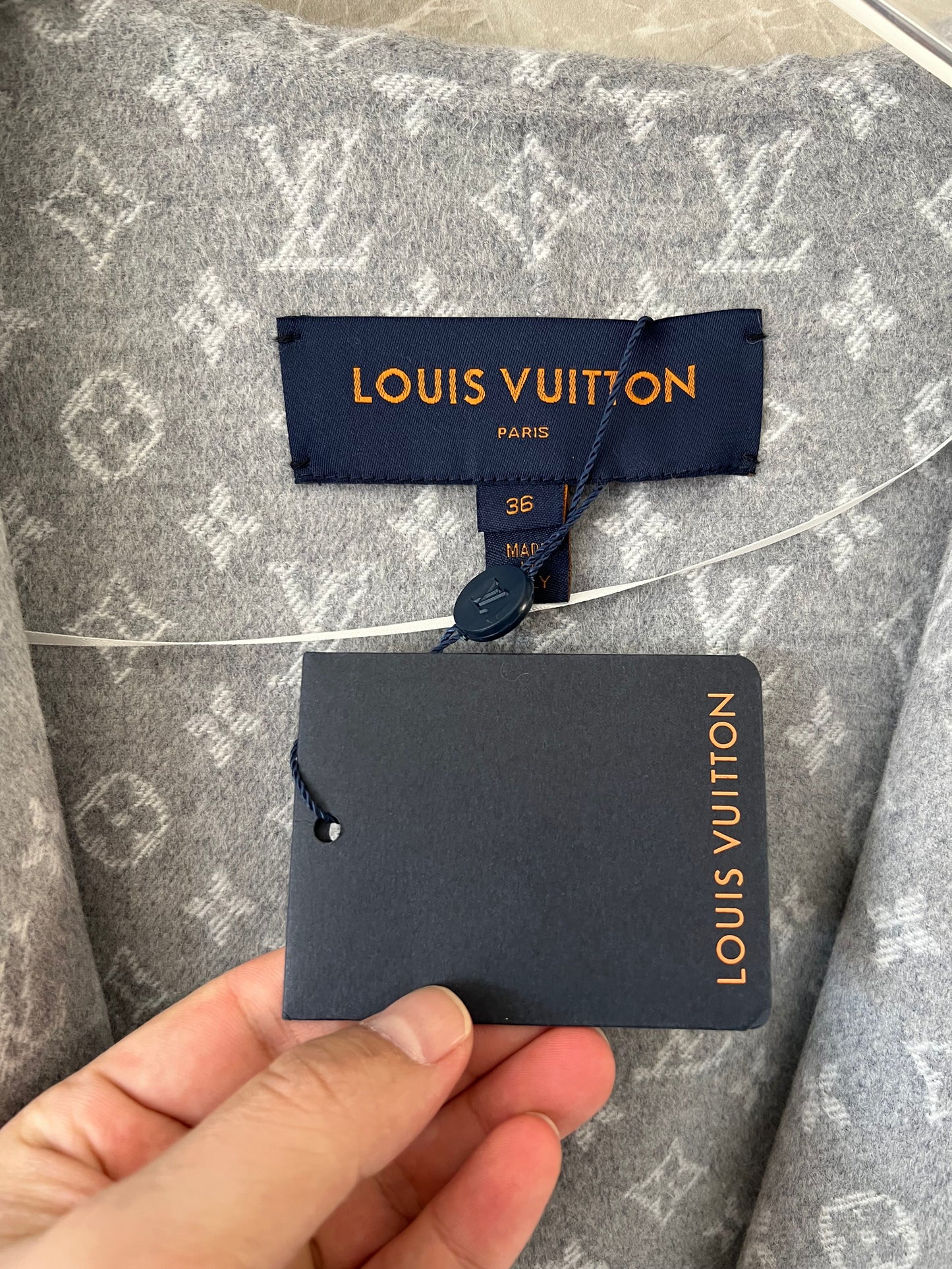 Louis Vuitton monogram grey wool hooded coat