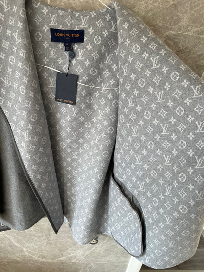 Louis Vuitton monogram grey wool hooded coat