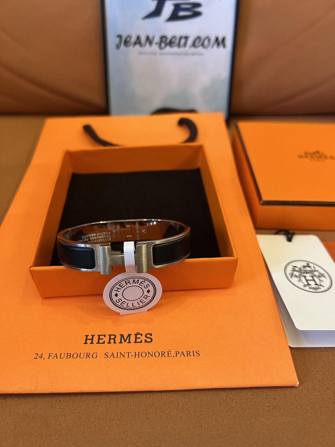 Hermes Sellier Clic H bracelet - black enamel with palladium finish