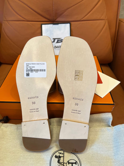 Hermès Oran sandals - brown and green leather slides, classic "H" design