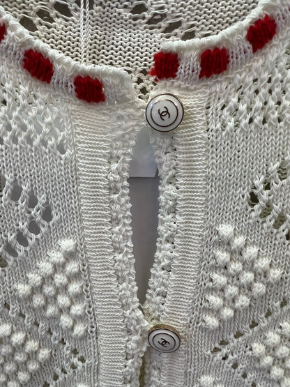 Chanel white knitted cardigan with red accents