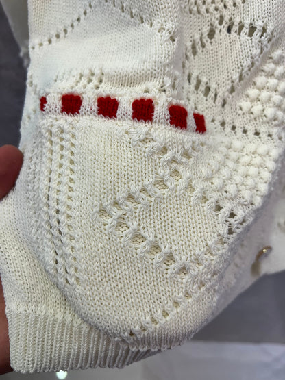 Chanel white knitted cardigan with red accents