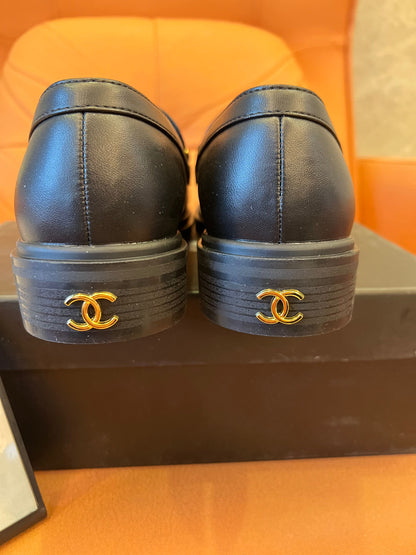 Chanel leather flats for female loafers