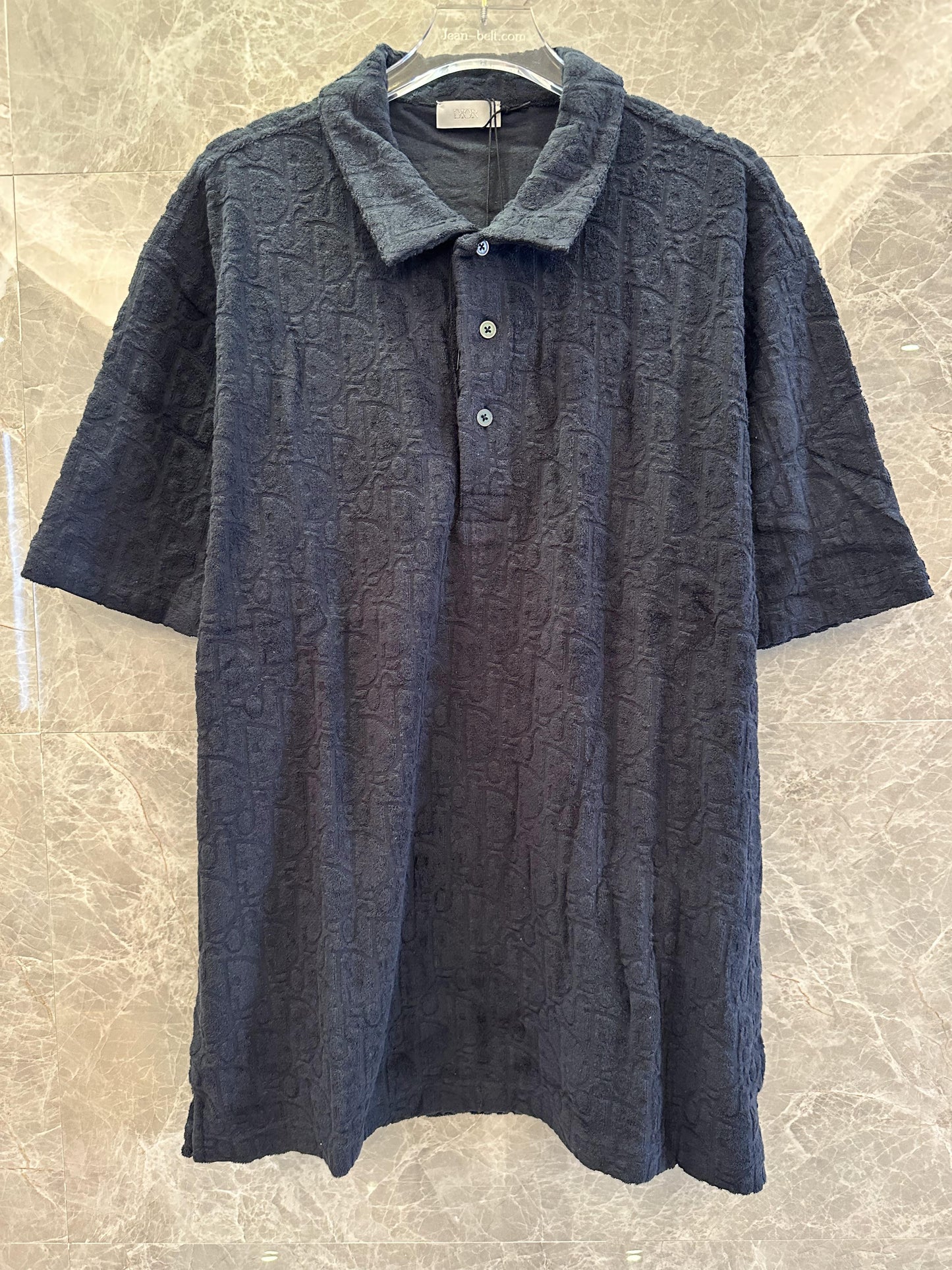 Dior black terry polo shirt with subtle logo emboss