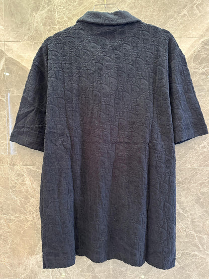 Dior black terry polo shirt with subtle logo emboss