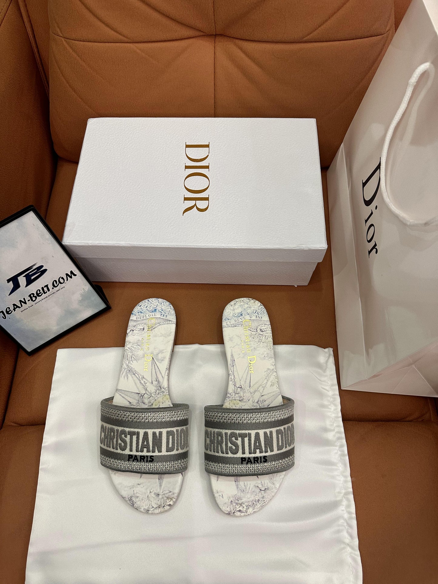 Dior Dway slides in grey canvas