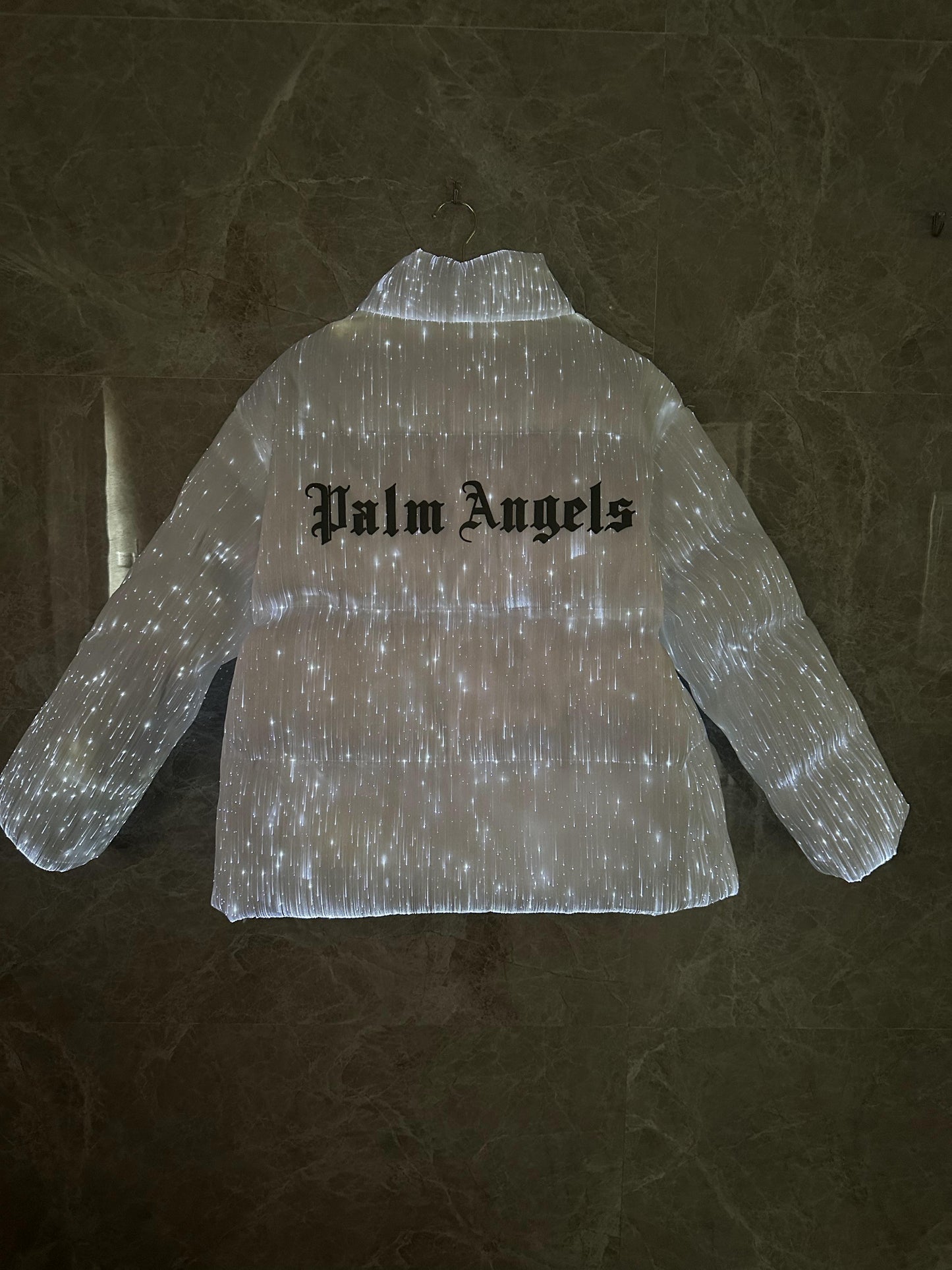 Palm Angels reflective puffer jacket - glow in the fark