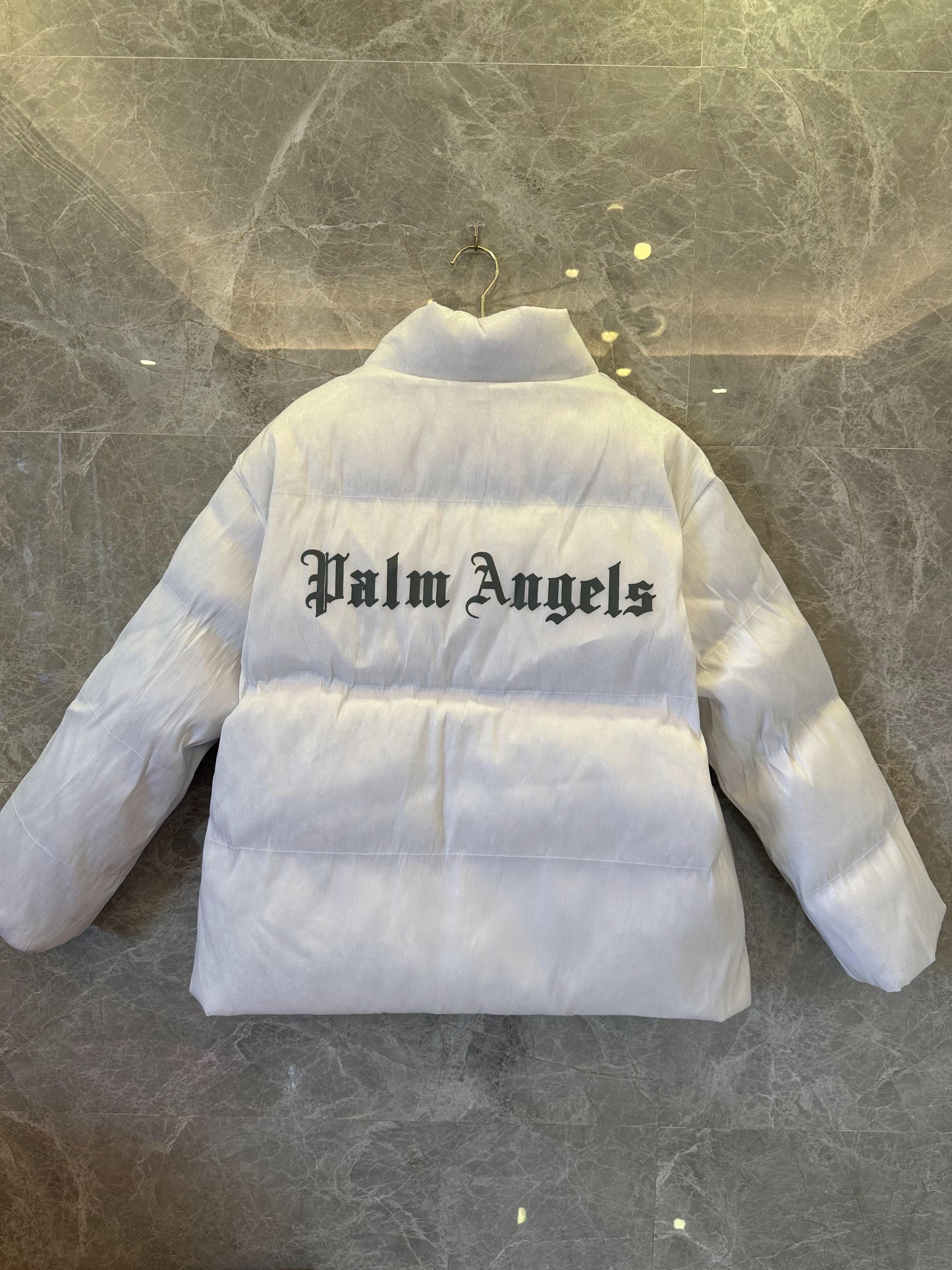 Palm Angels reflective puffer jacket - glow in the fark