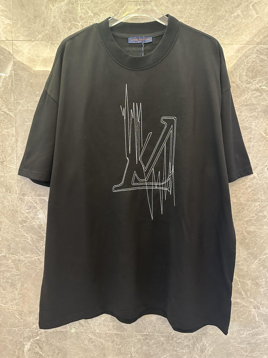 Louis Vuitton black t-shirt with embroidered jagged LV logo