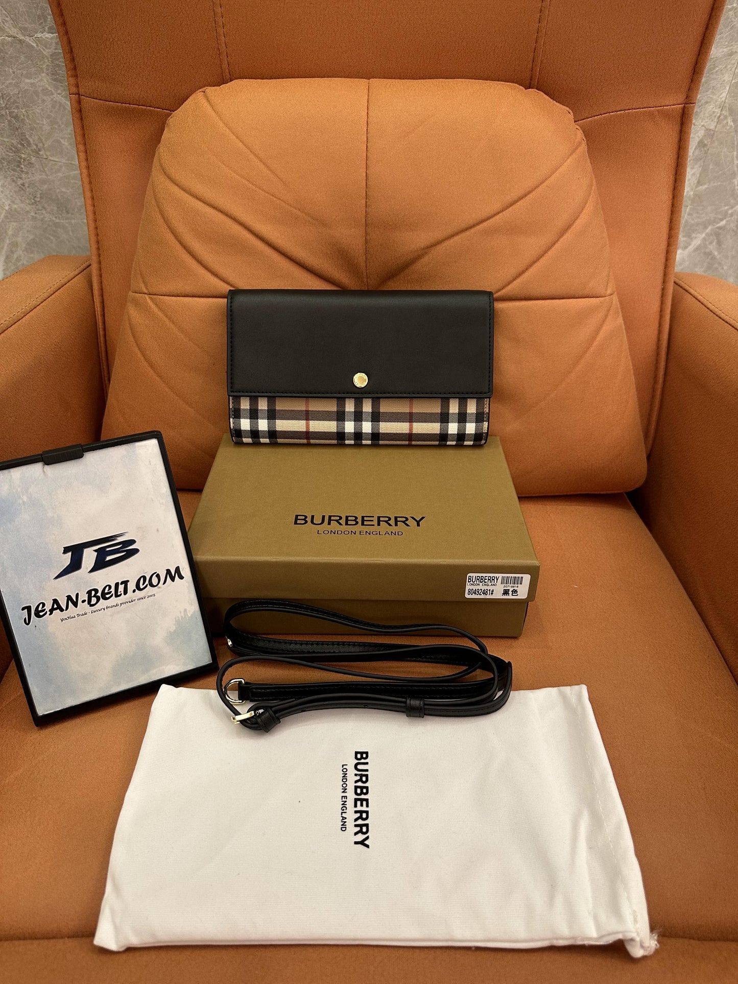 Burberry vintage check and ceather wallet with strap