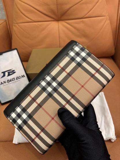 Burberry vintage check and ceather wallet with strap