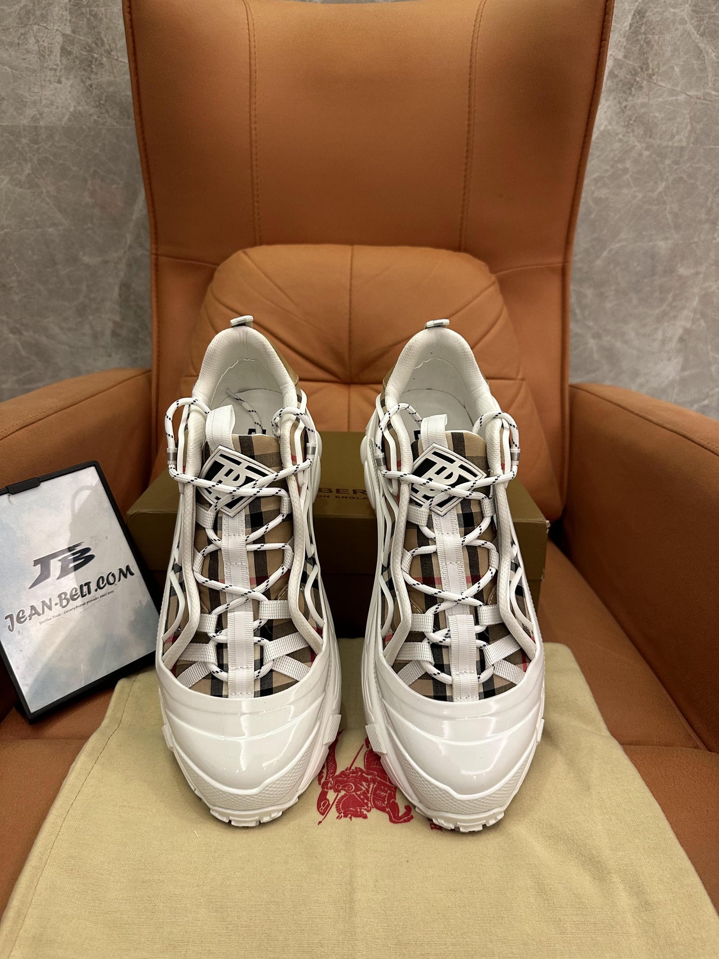 Burberry Arthur vintage check cotton & leather chunky sneakers