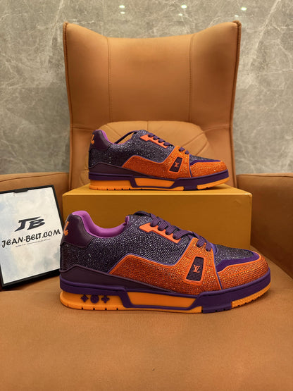 Louis Vuitton sneakers orange purple full diamonds