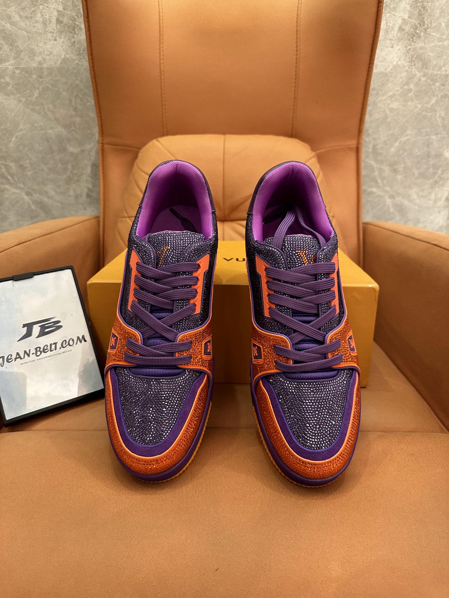 Louis Vuitton sneakers orange purple full diamonds