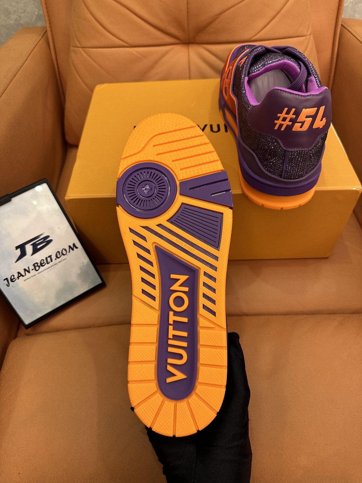 Louis Vuitton sneakers orange purple full diamonds