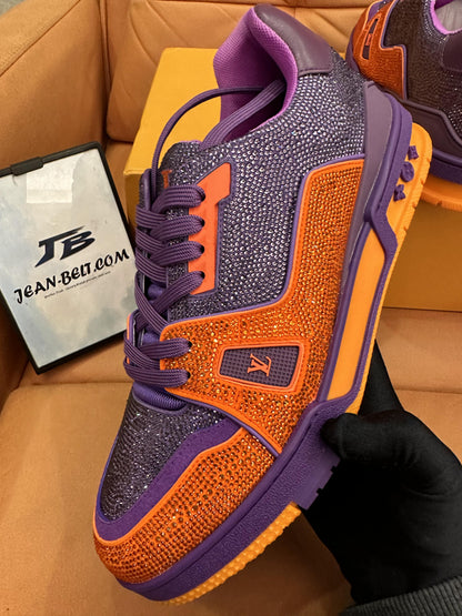 Louis Vuitton sneakers orange purple full diamonds