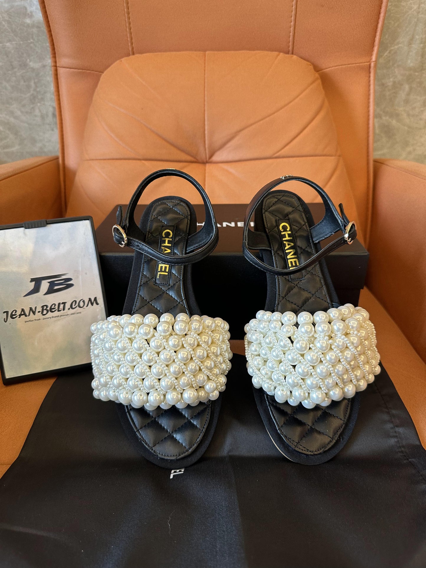 Chanel pearl woven sandals