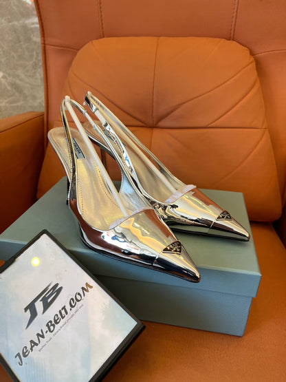 Prada metallic slingback pumps