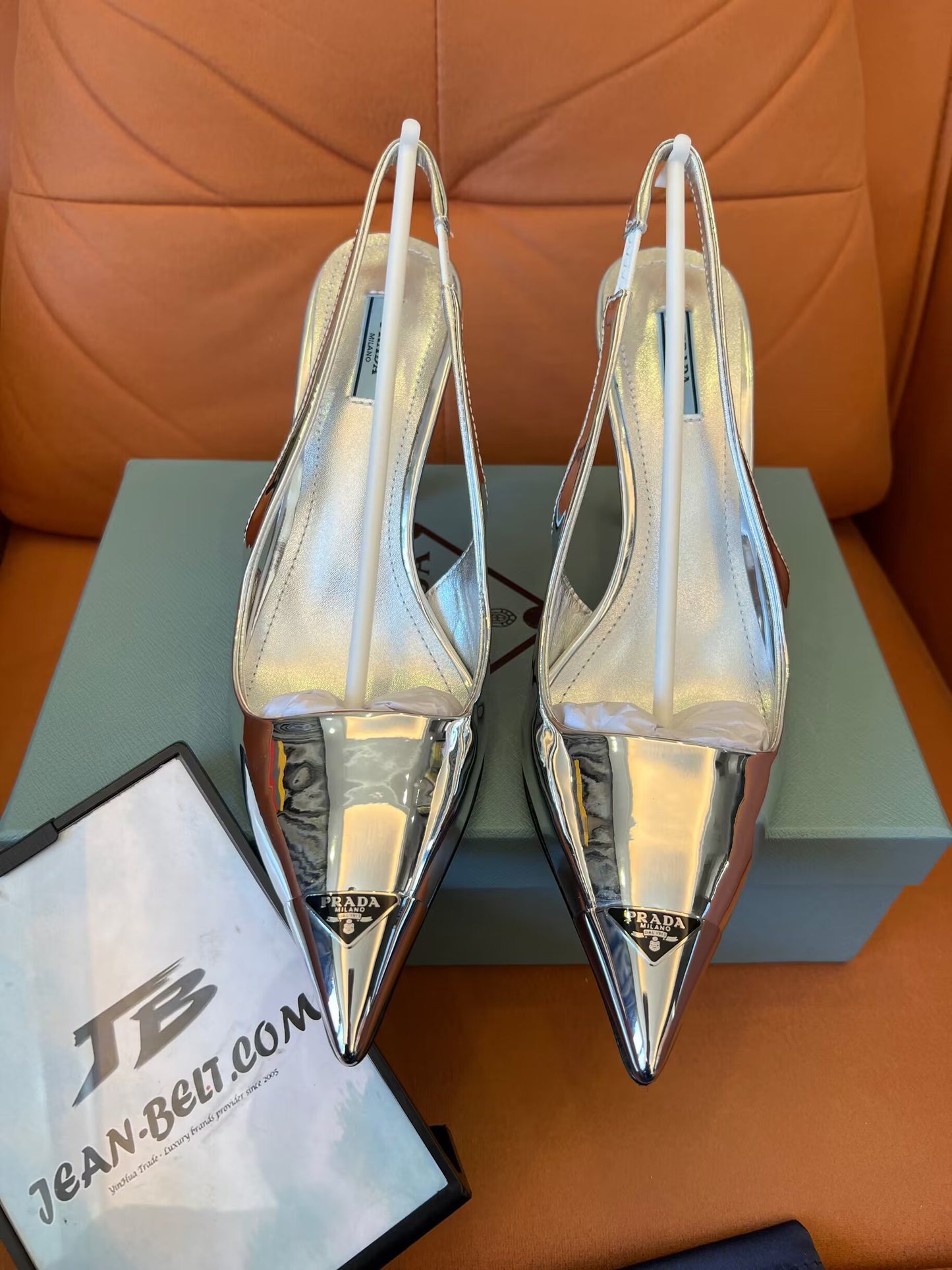 Prada metallic slingback pumps