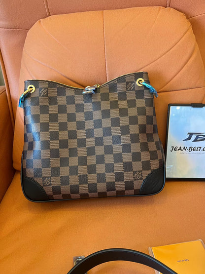 Louis Vuitton brown damier ebene coated canvas and black cowhide bag