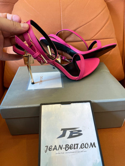 Tom Ford 105mm lock metallic stiletto sandals in pink