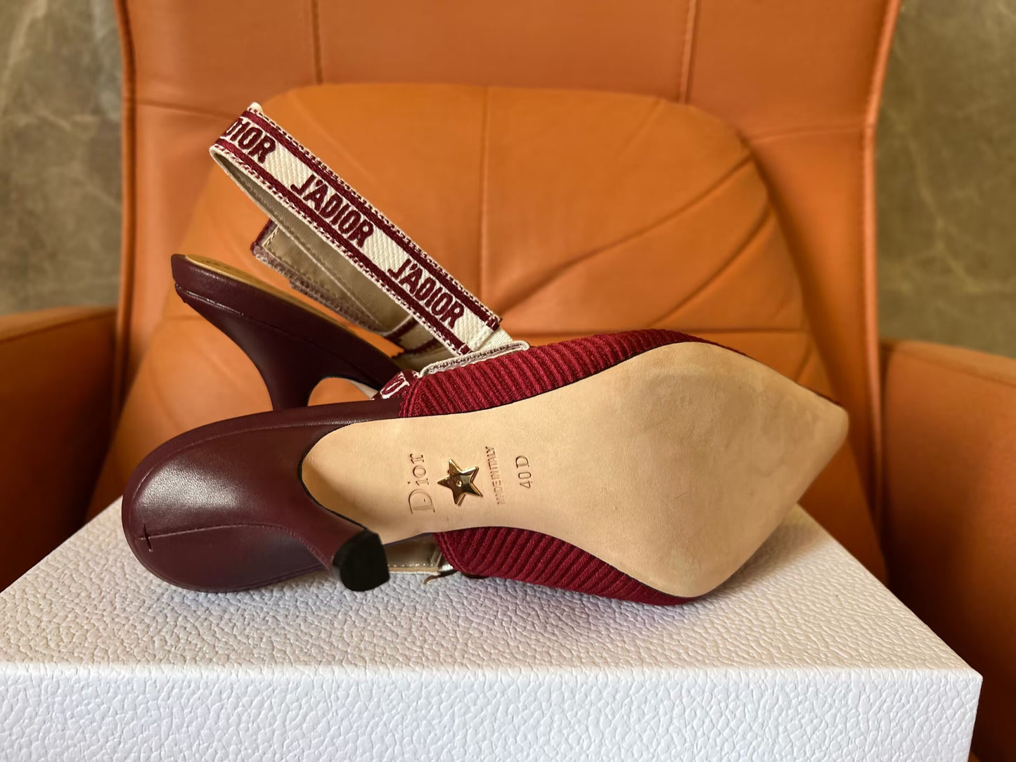 Christian Dior burgundy embroidered cotton ja'dior slingback pump