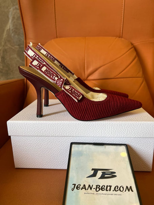 Christian Dior burgundy embroidered cotton ja'dior slingback pump