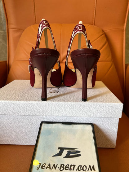 Christian Dior burgundy embroidered cotton ja'dior slingback pump