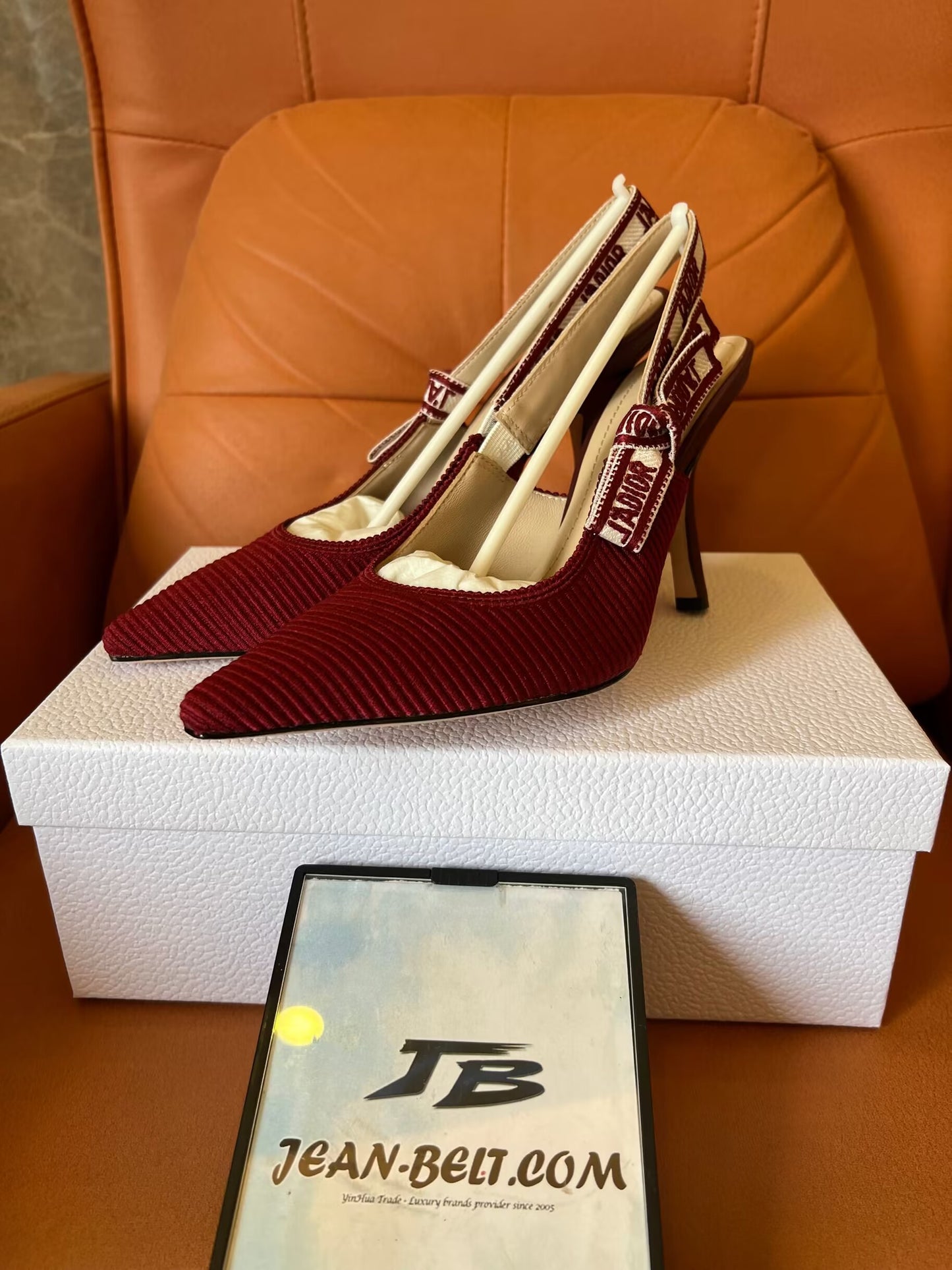 Christian Dior burgundy embroidered cotton ja'dior slingback pump