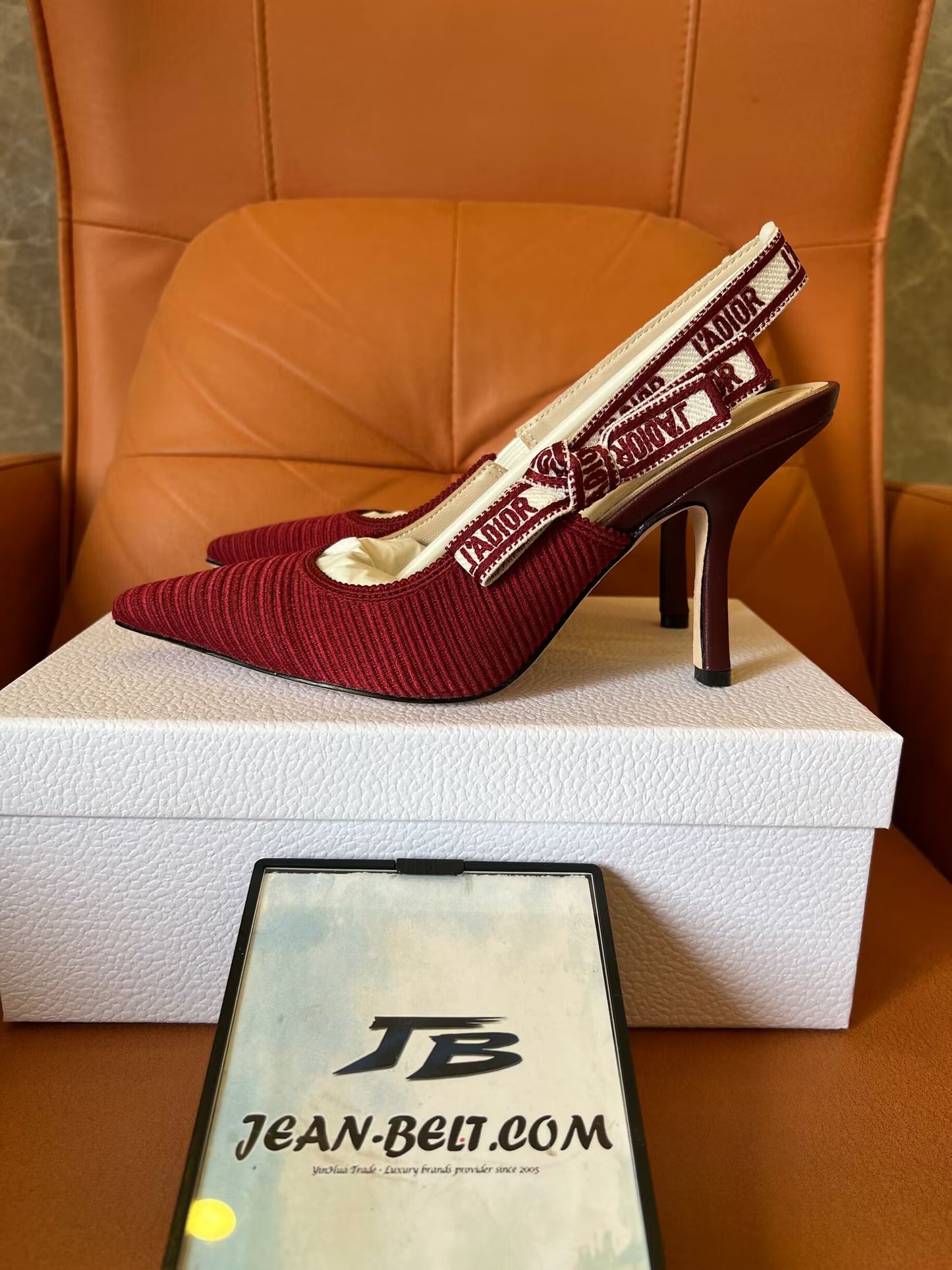 Christian Dior burgundy embroidered cotton ja'dior slingback pump