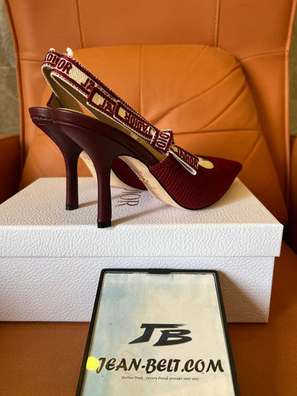 Christian Dior burgundy embroidered cotton ja'dior slingback pump